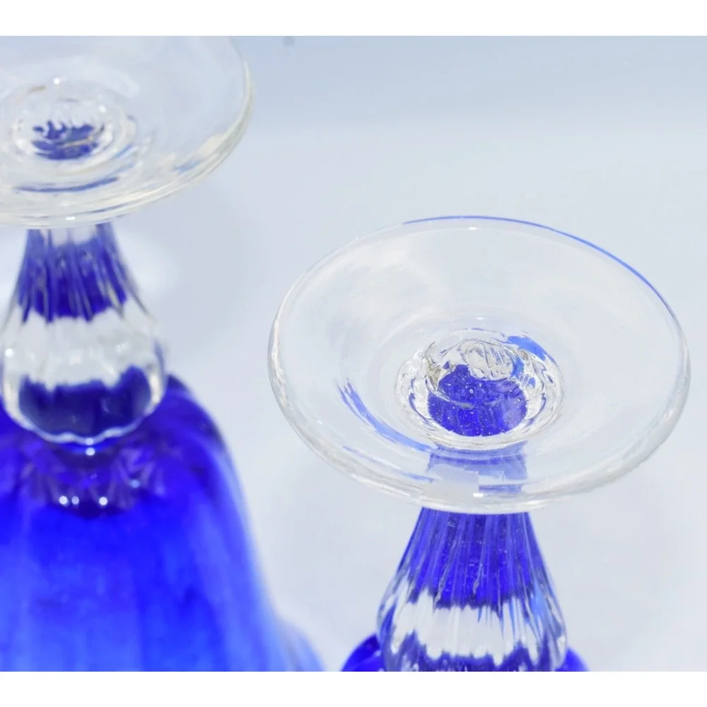 Val De Pome Christophe Saba Biot Seeded Blue Wine/Water Stemware Goblets France